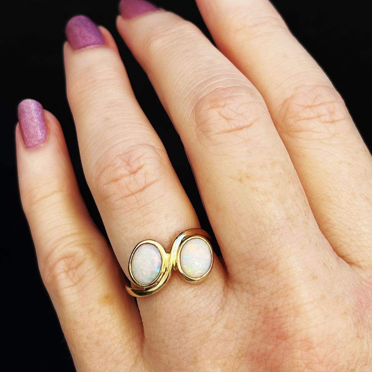 VINTAGE SOLID OPAL ‘TOI ET MOI’ RING 9ct GOLD