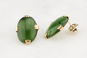 ANTIQUE EDWARDIAN NEPHRITE JADE EARRINGS 9ct GOLD