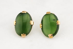 ANTIQUE EDWARDIAN NEPHRITE JADE EARRINGS 9ct GOLD