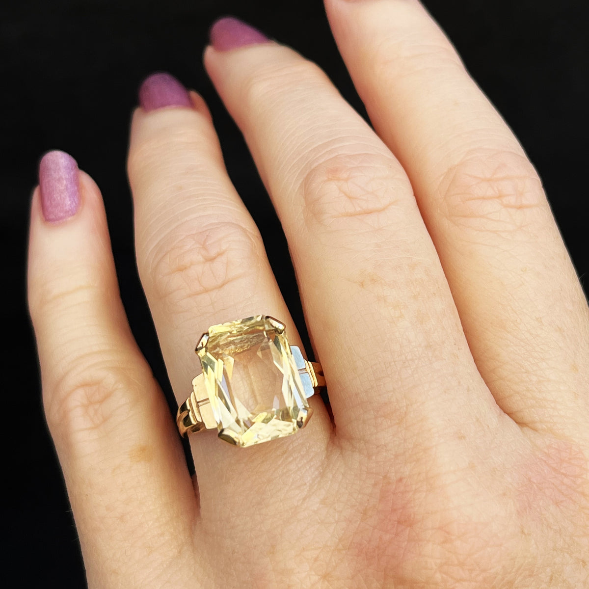 MID-CENTURY 8.50ct CITRINE COCKTAIL RING 9ct GOLD