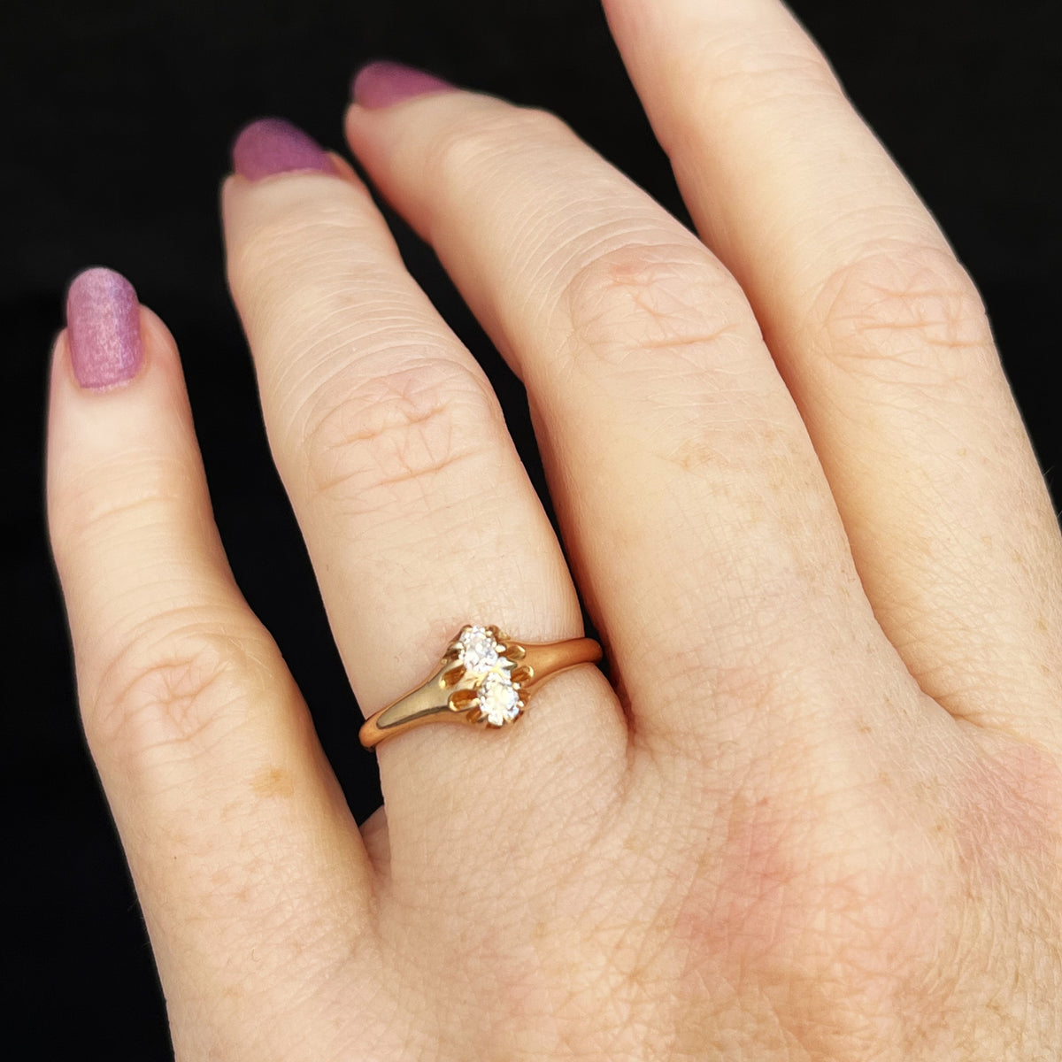 ANTIQUE EDWARDIAN c1900 DOUBLE DIAMOND RING 18ct GOLD