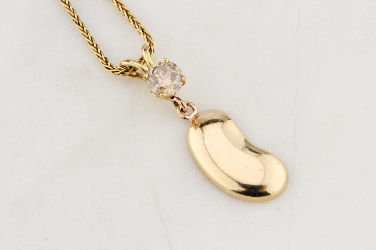 CHAMPAGNE DIAMOND &amp; LUCKY BEAN PENDANT 9ct GOLD