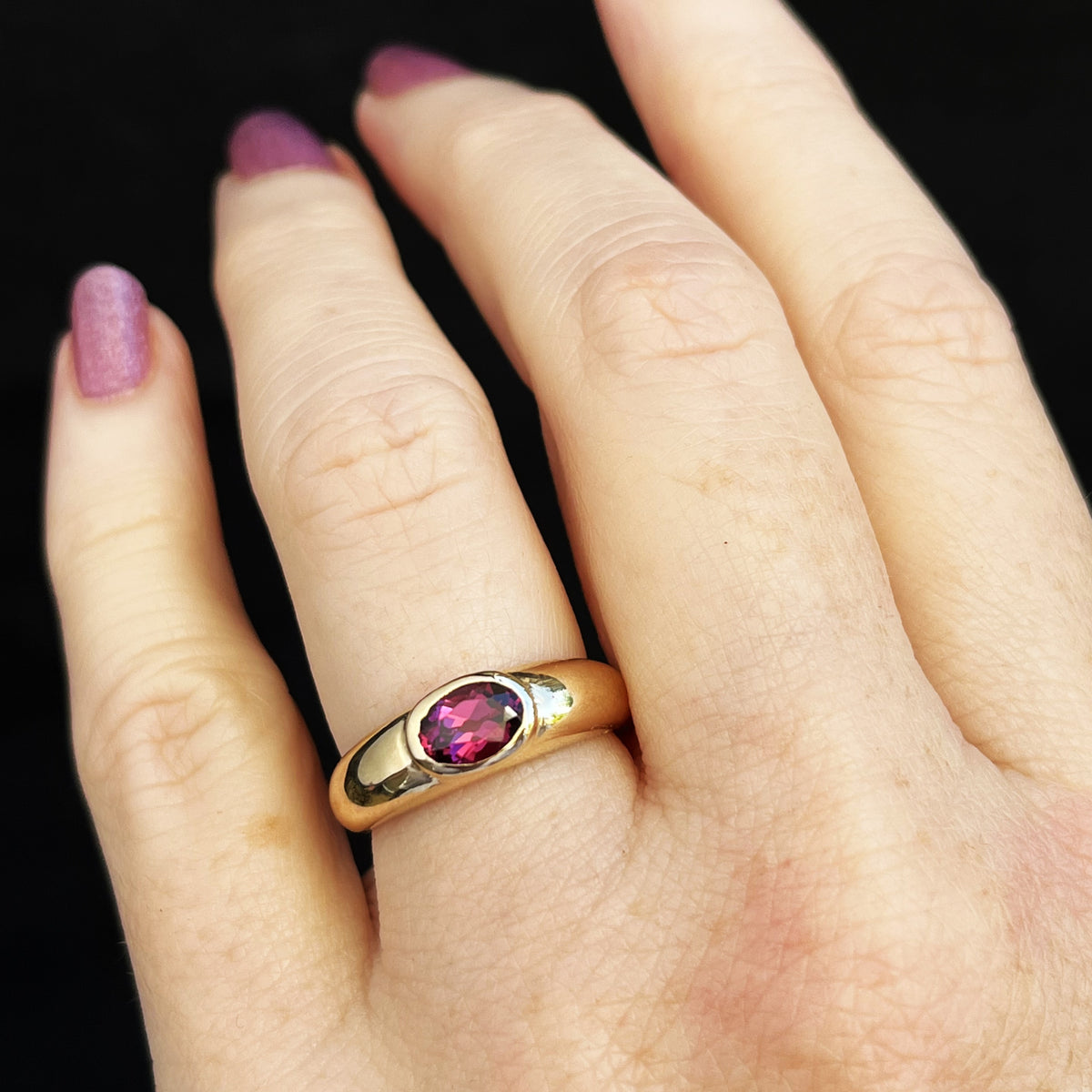 CUSTOM RHODOLITE GARNET RING 9ct GOLD