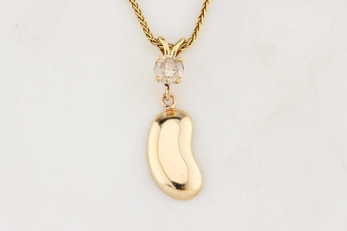 CHAMPAGNE DIAMOND &amp; LUCKY BEAN PENDANT 9ct GOLD