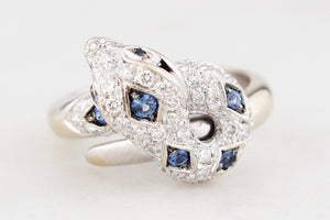 ITALIAN DESIGNER CEYLON SAPPHIRE & DIAMOND SERPENT RING 18ct GOLD