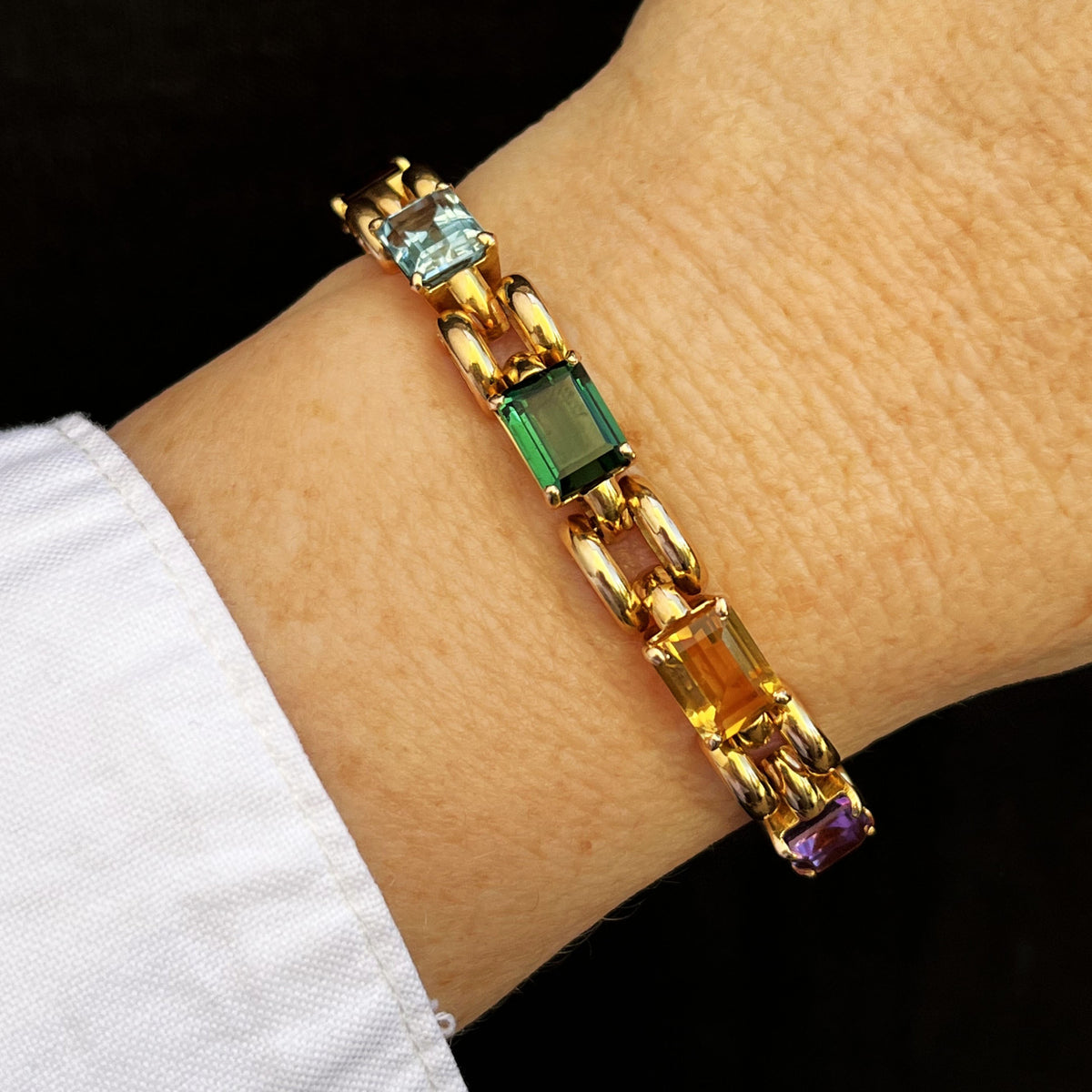 VINTAGE c1940/50 21.76ct MIXED GEM BRACELET 18ct GOLD