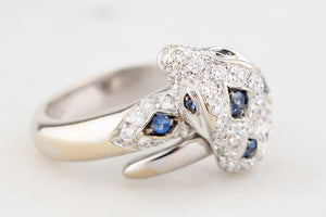 ITALIAN DESIGNER CEYLON SAPPHIRE & DIAMOND SERPENT RING 18ct GOLD