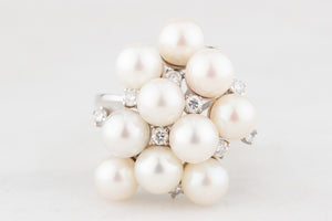 VINTAGE c1950/60 PEARL & DIAMOND COCKTAIL RING 18ct GOLD