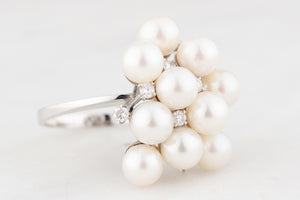 VINTAGE c1950/60 PEARL & DIAMOND COCKTAIL RING 18ct GOLD