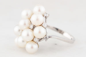VINTAGE c1950/60 PEARL & DIAMOND COCKTAIL RING 18ct GOLD