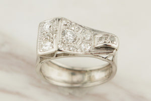 LATE ART DECO ERA, c1930's PLATINUM DIAMOND COCKTAIL RING