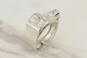 LATE ART DECO ERA, c1930's PLATINUM DIAMOND COCKTAIL RING