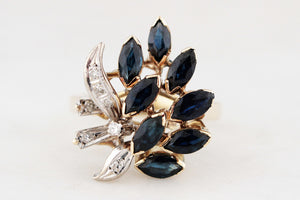 VINTAGE c1940/50 SAPPHIRE & DIAMOND COCKTAIL RING 14ct GOLD