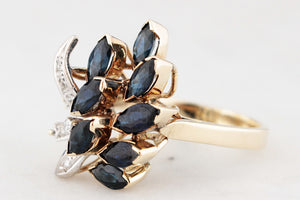 VINTAGE c1940/50 SAPPHIRE & DIAMOND COCKTAIL RING 14ct GOLD