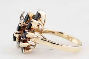 VINTAGE c1940/50 SAPPHIRE & DIAMOND COCKTAIL RING 14ct GOLD