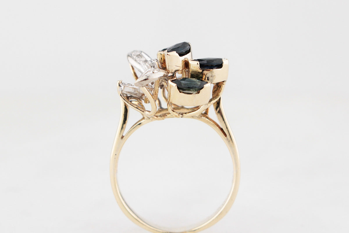 VINTAGE c1940/50 SAPPHIRE & DIAMOND COCKTAIL RING 14ct GOLD
