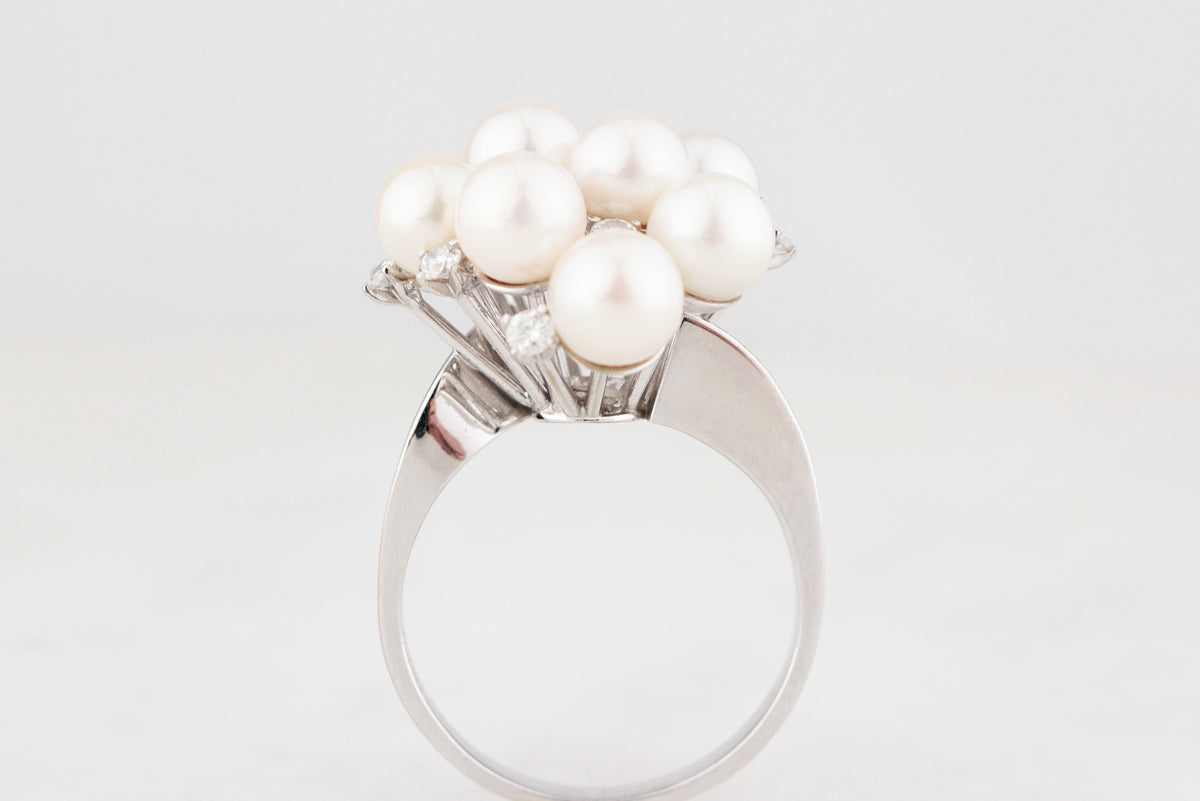 VINTAGE c1950/60 PEARL & DIAMOND COCKTAIL RING 18ct GOLD