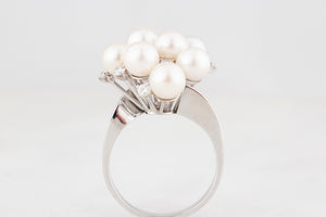 VINTAGE c1950/60 PEARL & DIAMOND COCKTAIL RING 18ct GOLD