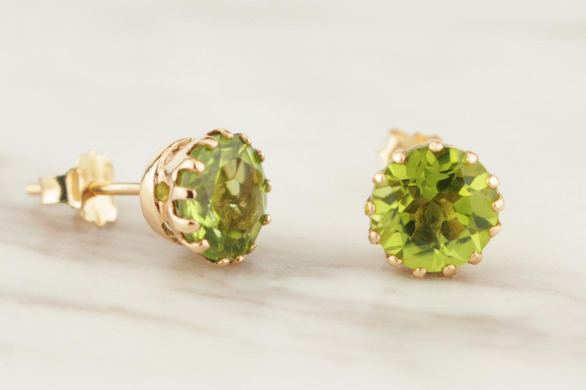 MODERN PERIDOT EAR STUDS 9ct YELLOW GOLD