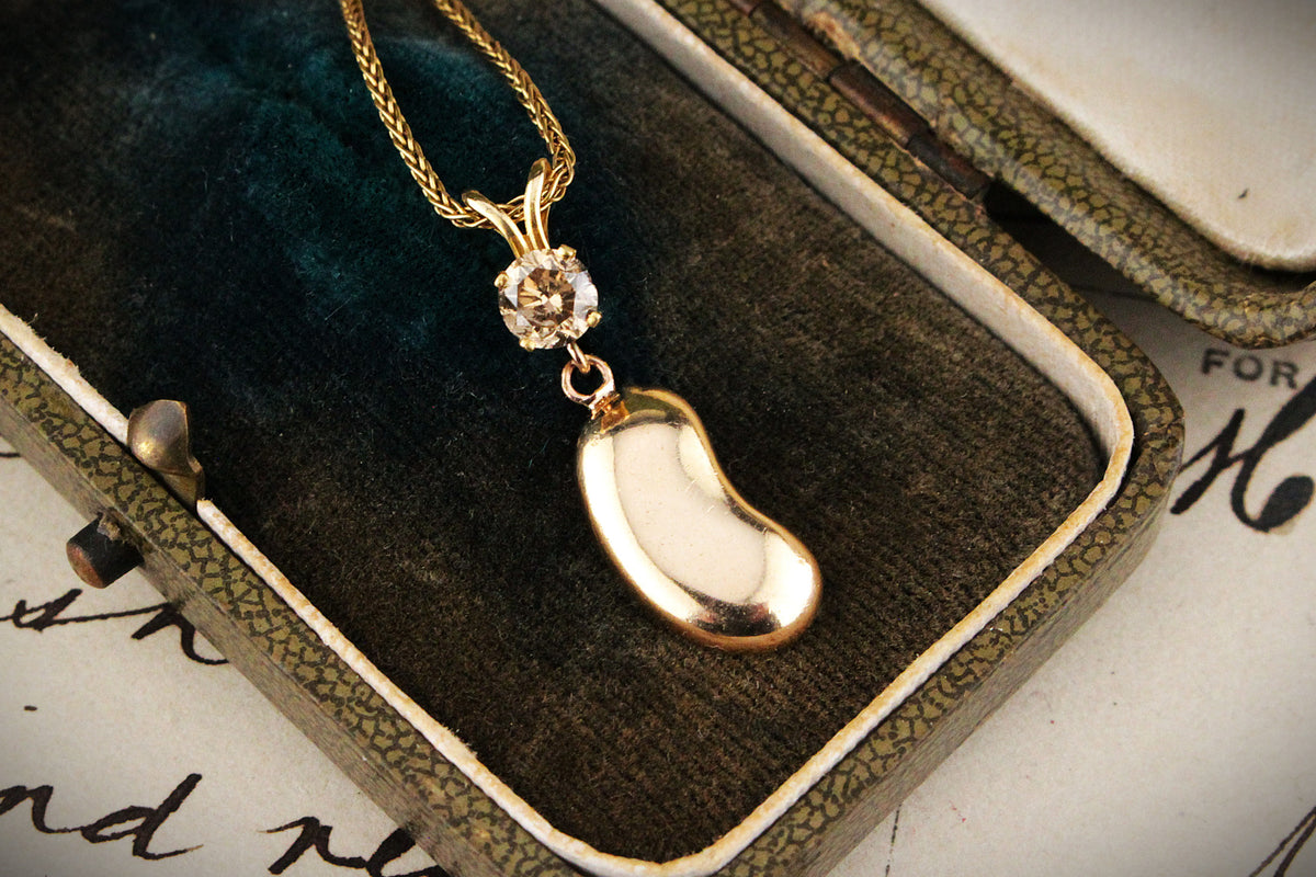 CHAMPAGNE DIAMOND &amp; LUCKY BEAN PENDANT 9ct GOLD