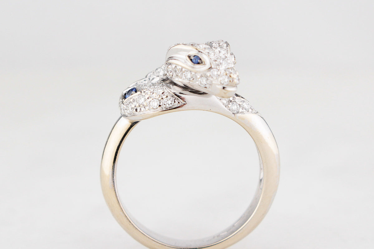ITALIAN DESIGNER CEYLON SAPPHIRE & DIAMOND SERPENT RING 18ct GOLD