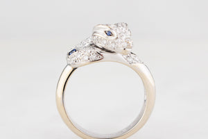 ITALIAN DESIGNER CEYLON SAPPHIRE & DIAMOND SERPENT RING 18ct GOLD
