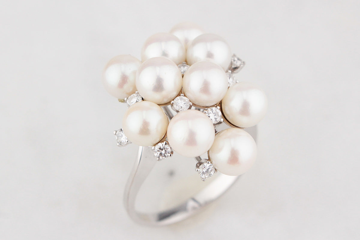 VINTAGE c1950/60 PEARL & DIAMOND COCKTAIL RING 18ct GOLD