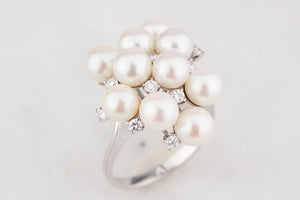 VINTAGE c1950/60 PEARL & DIAMOND COCKTAIL RING 18ct GOLD