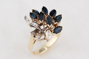 VINTAGE c1940/50 SAPPHIRE & DIAMOND COCKTAIL RING 14ct GOLD