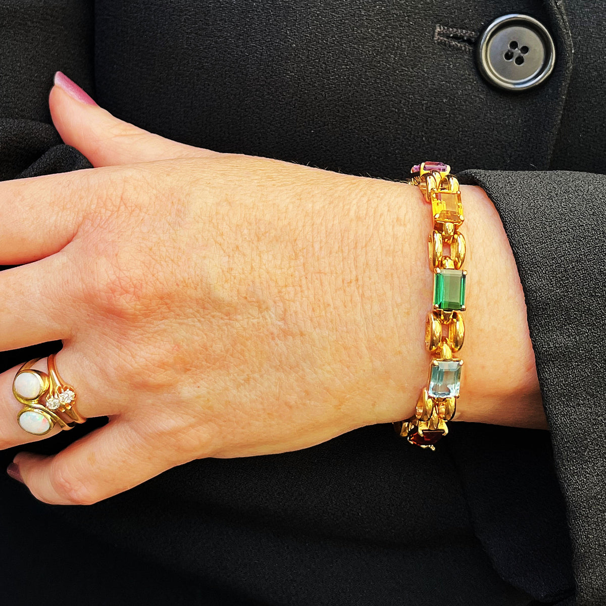 VINTAGE c1940/50 21.76ct MIXED GEM BRACELET 18ct GOLD