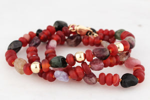 BESPOKE RED AGATE & TOURMALINE NECKLACE 9ct GOLD