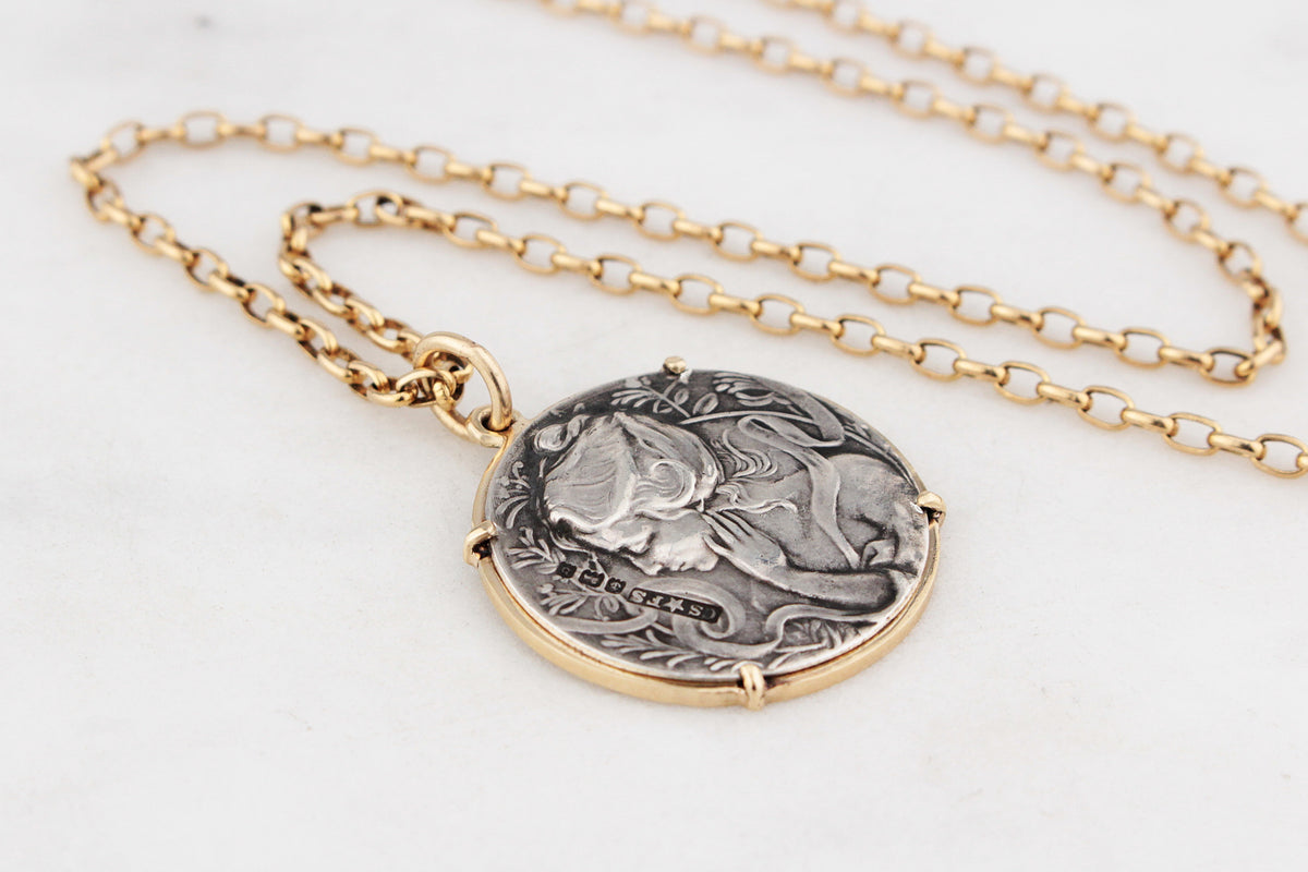 ANTIQUE ART NOUVEAU 1901 SILVER &amp; GOLD PENDANT