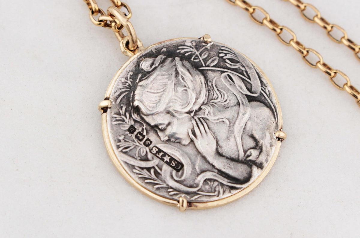 ANTIQUE ART NOUVEAU 1901 SILVER &amp; GOLD PENDANT