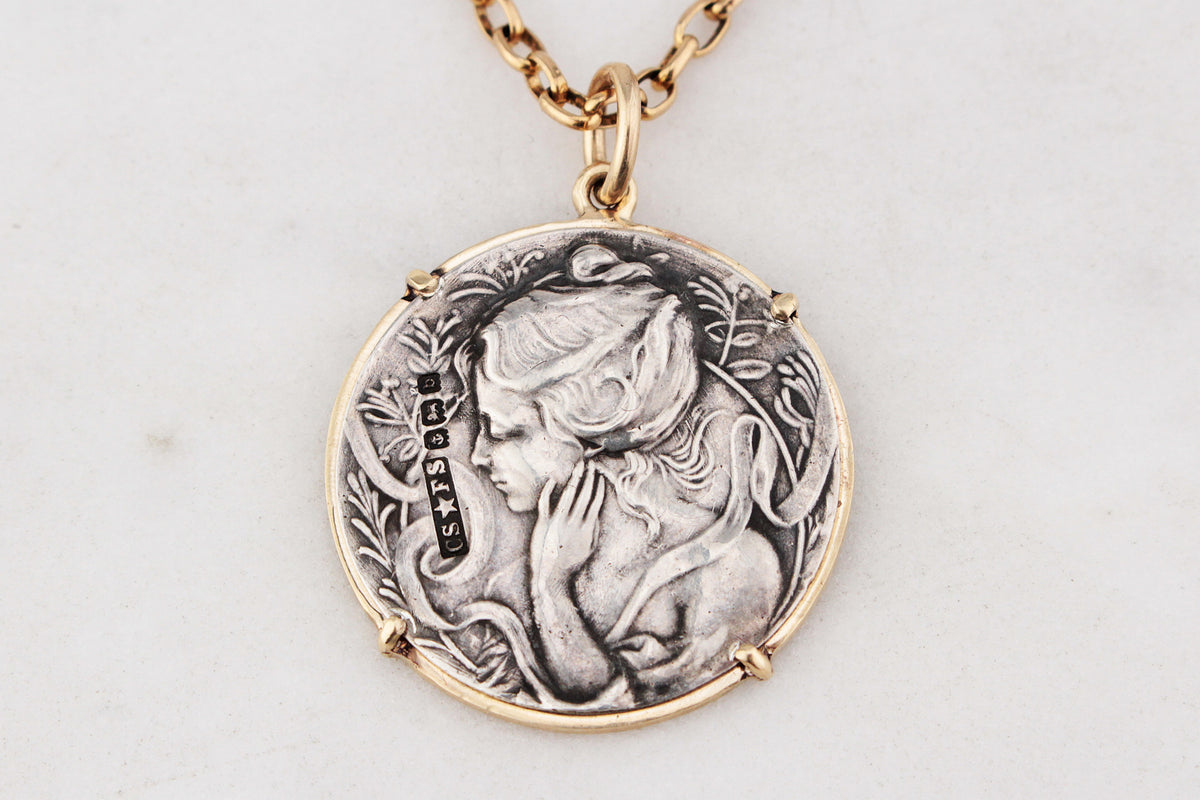 ANTIQUE ART NOUVEAU 1901 SILVER &amp; GOLD PENDANT