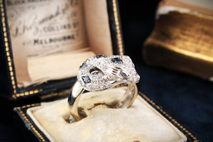 ITALIAN DESIGNER CEYLON SAPPHIRE & DIAMOND SERPENT RING 18ct GOLD