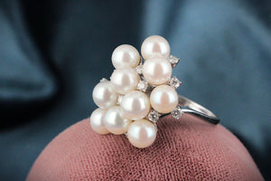 VINTAGE c1950/60 PEARL & DIAMOND COCKTAIL RING 18ct GOLD