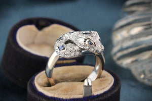 ITALIAN DESIGNER CEYLON SAPPHIRE & DIAMOND SERPENT RING 18ct GOLD