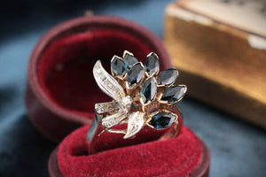 VINTAGE c1940/50 SAPPHIRE & DIAMOND COCKTAIL RING 14ct GOLD