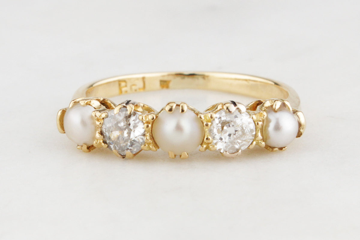 ANTIQUE EDWARDIAN PEARL &amp; DIAMOND RING 18ct GOLD