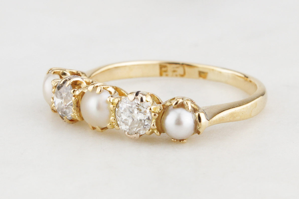 ANTIQUE EDWARDIAN PEARL &amp; DIAMOND RING 18ct GOLD