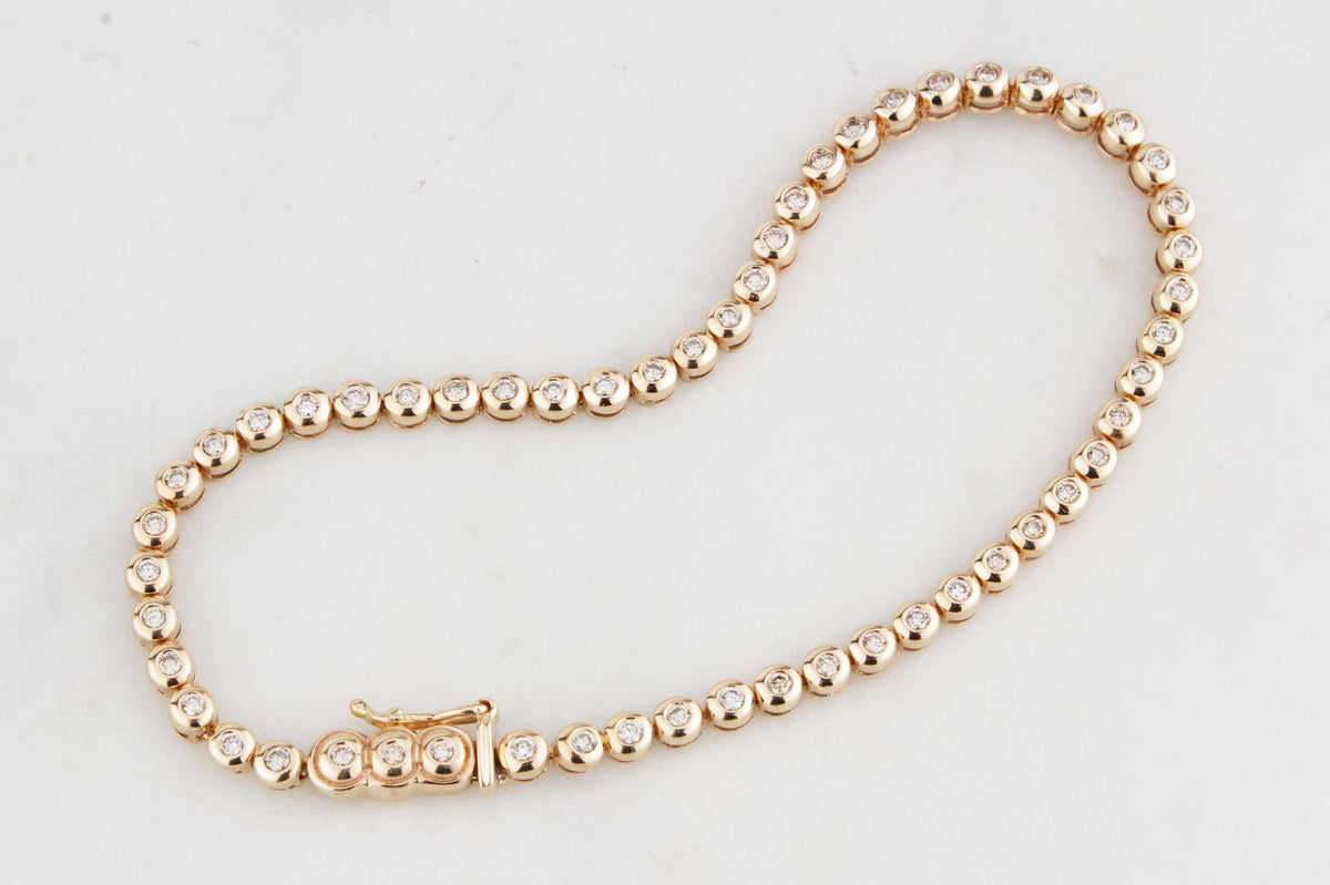 VINTAGE 1ct DIAMOND LINE BRACELET 9ct GOLD