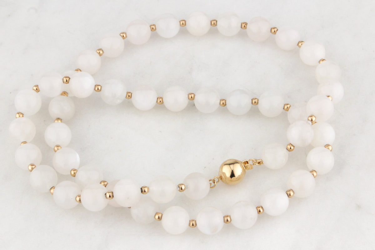 MOONSTONE &amp; GOLD BEAD NECKLACE 14ct GOLD