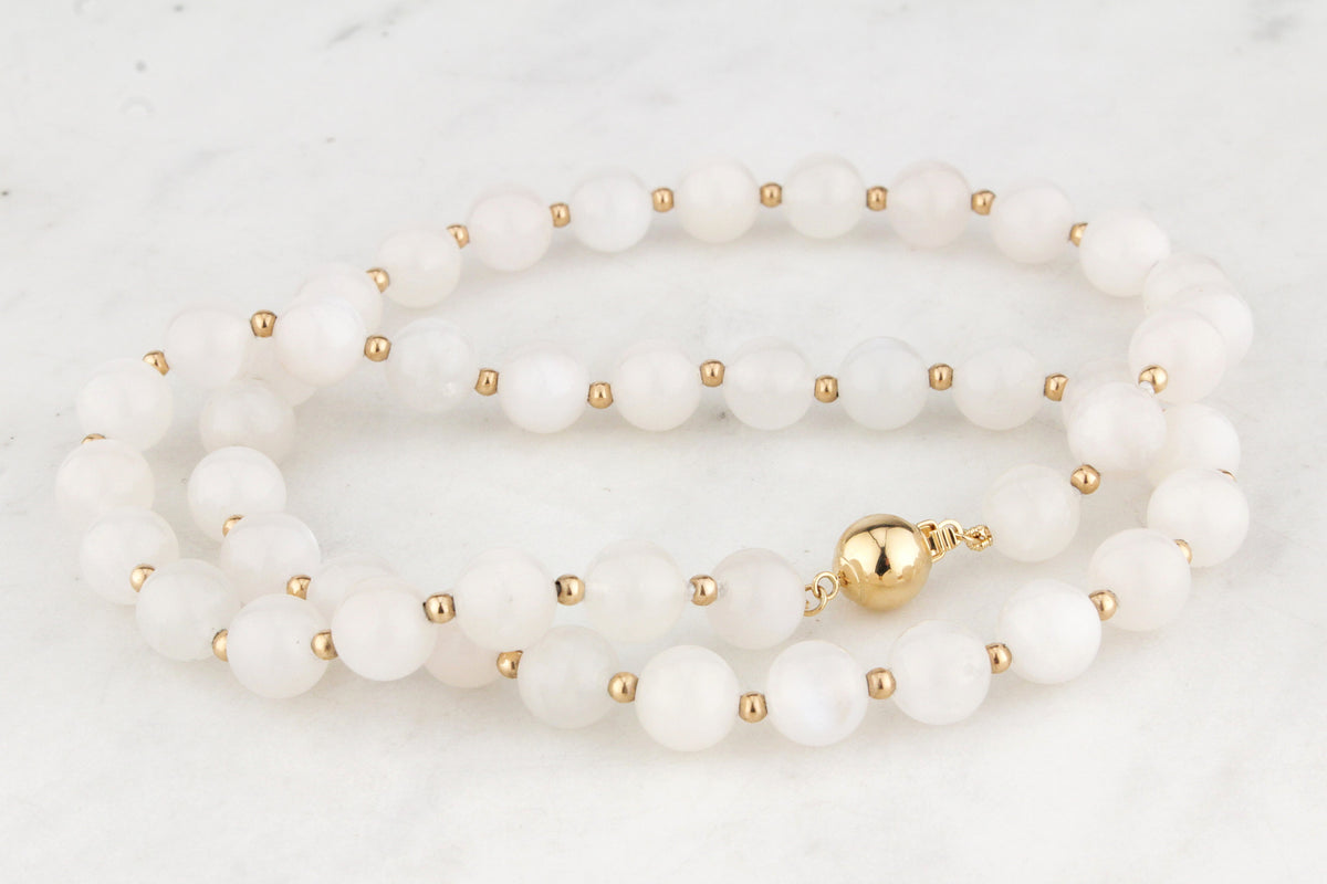 MOONSTONE &amp; GOLD BEAD NECKLACE 14ct GOLD