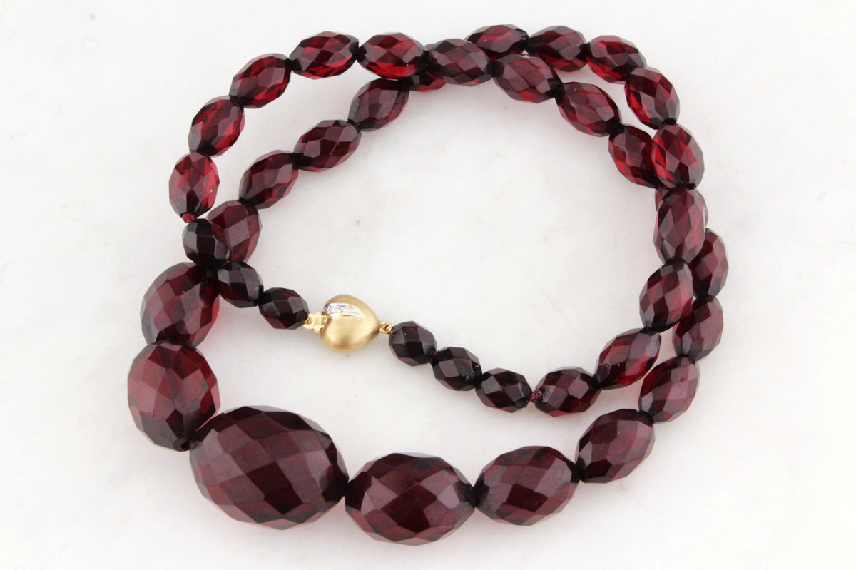 ANTIQUE ART DECO CHERRY AMBER NECKLACE 9ct GOLD Rock Vestige