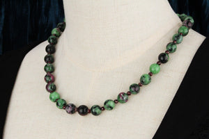 RUBY ZOISITE & FACETED GARNET NECKLACE 14ct GOLD