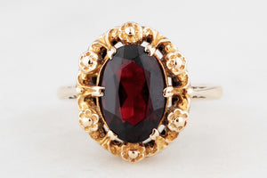 VINTAGE 1974 RHODOLITE GARNET RING 9ct GOLD