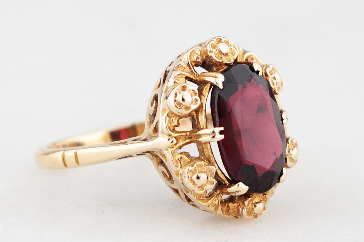 VINTAGE 1974 RHODOLITE GARNET RING 9ct GOLD
