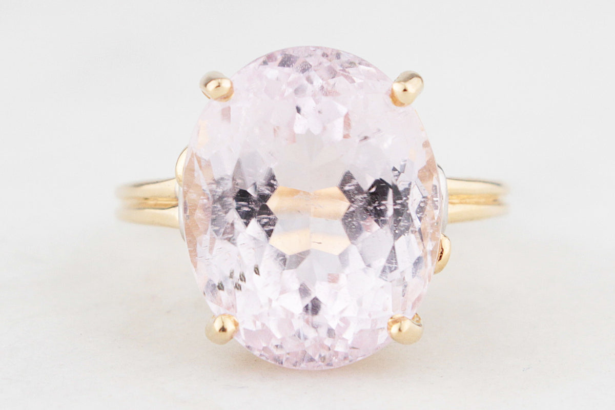 VINTAGE 9.30ct KUNZITE &amp; DIAMOND RING 14ct GOLD
