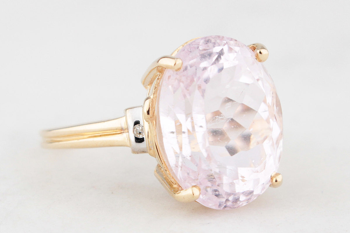 VINTAGE 9.30ct KUNZITE &amp; DIAMOND RING 14ct GOLD