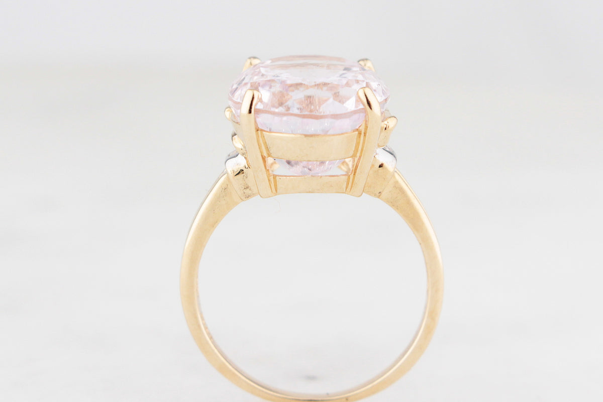 VINTAGE 9.30ct KUNZITE &amp; DIAMOND RING 14ct GOLD